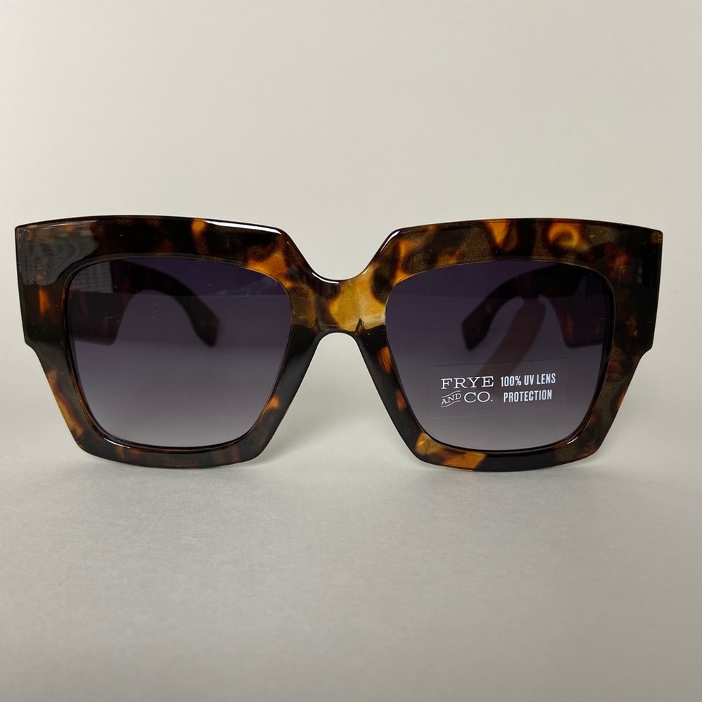 Frye & Co Oversized Square Dark Gradient Lens Sunglasses Tortoise Brown - Picture 3 of 8